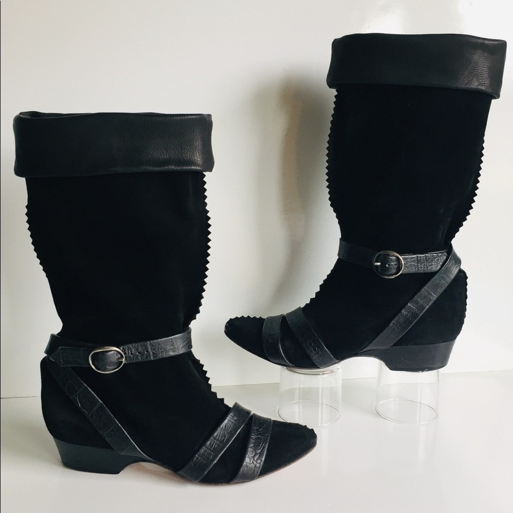 ICONIC LUX Vintage 1980s Black All Leather Walter Steiger BOOTS 38.5 US 7.5 - 8
